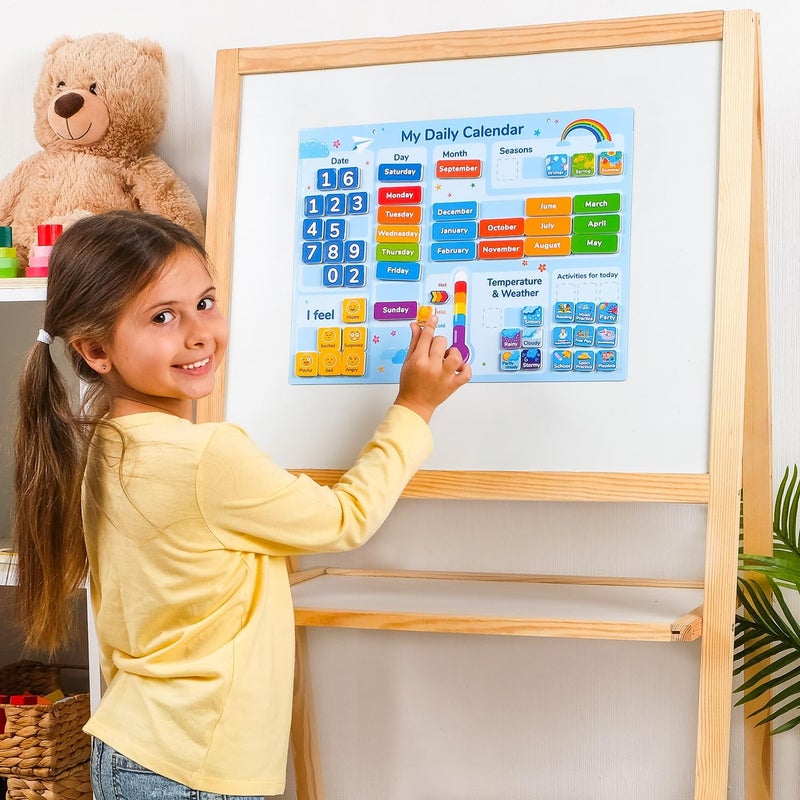 Simply magic 58 PCS Kids Calendar - My First Daily Magnetic Calendar with Weather and Feelings, Days of The Week, All About Today Board â€“ Preschool Learning Chart for Wall or Fridge, Circle Time - Image 2